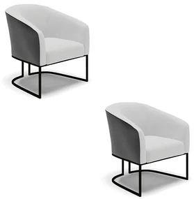 Poltrona Decorativa Industrial Preto Kit 2 Stella Preto/Linho Cinza D03 - D'Rossi