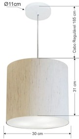 Lustre Pendente Cilíndrico Md-4036 Cúpula em Tecido 30x31cm Linho Bege - Bivolt