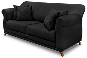 Sofá Decorativo 200cm 3 Lugares com 4 Almofadas Armstrong Veludo Preto G63 - Gran Belo
