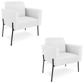 Poltrona Pé de Ferro Preto Kit 2 para Recepção Marisa Corino D03 - D'Rossi - Branco