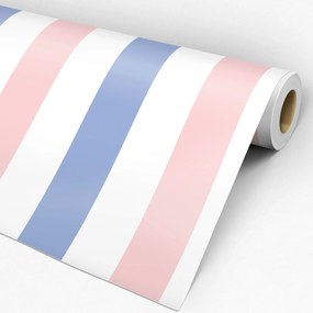Papel de Parede Listrado azul branco e rosa 0.52m x 3.00m