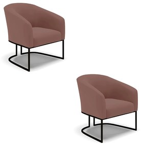 Poltrona Decorativa Industrial Preto Kit 2 Stella Veludo Rosê D03 - D'Rossi