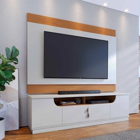 Bancada Tv de 75 Polegadas 4 Portas Karol 200cm C04 - D'Rossi - Off White Matte e Freijó
