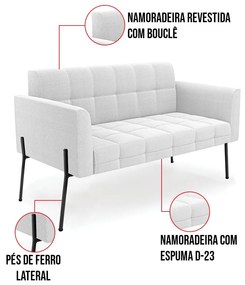 Sofá Namoradeira 2 Lugares Pé Ferro Pto Elisa Bouclê Off White D03 - D'Rossi