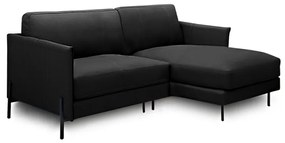 Sofá Decorativo Karine 3 Lugares Sala de estar 230cm com Chaise Pés em Aço Couro Preto G88 - Gran Belo