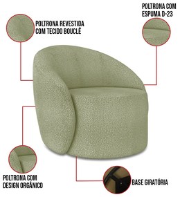 Poltrona Decorativa Orgânica Giratória Lua Bouclê D03 - D'Rossi - Verde Pistache