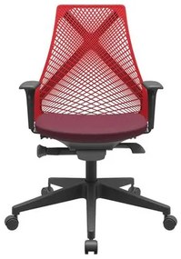 Cadeira Office Bix Tela Vermelha Assento Poliéster Vinho Autocompensador Base Piramidal 95cm - 64028 Sun House