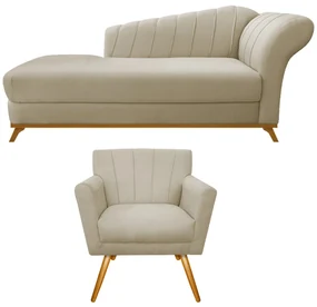Kit Diva Recamier Vanessa 185cm Lado Esquerdo e 01 Poltrona Laura Linho