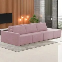 Sofá Ilha Modular com Puff para Sala Living 312cm Georgia Z08 Veludo R