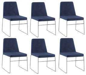 Kit 6 Cadeiras Decorativa Sala de Jantar Anne Linho Azul Marinho G17 - Gran Belo
