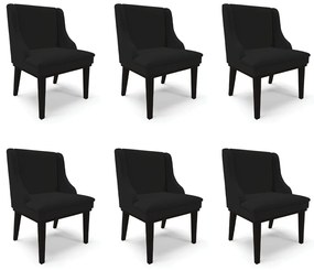 Kit 6 Cadeiras Decorativas Sala de Jantar Base Fixa de Madeira Firenze Linho Preto G19 - Gran Belo