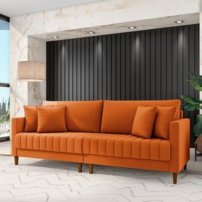 Sofá Living Decorativo Hamburgo Bipartido 2 Lugares 216cm com Almofadas Pés em Madeira Veludo Terracota G33 - Gran Belo