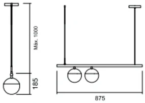 Pendente Snooker C/ 2 Globos Assimetricos 87,5Cm 2L E27 Mini Bulbo / M... (AV-M - Avelã Metálico, AMBAR)