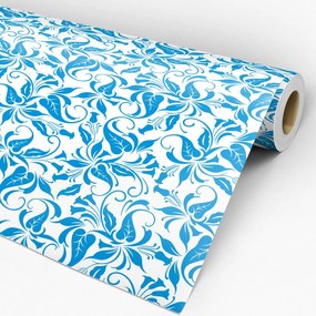 Papel de parede adesivo floral azul e branco