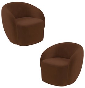 Kit 2 Poltronas Decorativas Sala de Estar Íbis Encosto Fixo Veludo Marrom G33 - Gran Belo