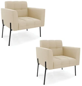 Poltrona PĂ© de Ferro Preto para Sala Kit 2 Elisa Suede D03 - D'Rossi - Bege