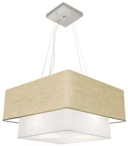 Lustre Pendente Quadrado Rustico Bege e Branco MJ-4347 Para Mesa de Jantar e Estar