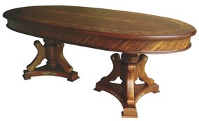 Mesa de Jantar Eleonore Oval Lâmina Imbuia Detalhes em Marchetaria Base Madeira Eucalipto e Pinheiro Estilo Clássico