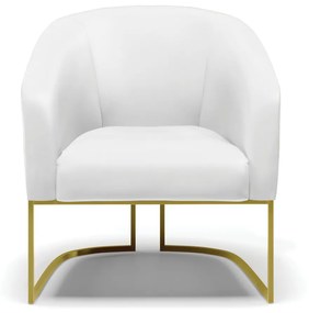 Kit 02 Poltronas Stella Corino Base Metálica Industrial Dourado - D'Rossi - Branco