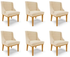 Kit 6 Cadeiras Decorativas Sala de Jantar Base Fixa de Madeira Firenze Suede Bege/Castanho G19 - Gran Belo