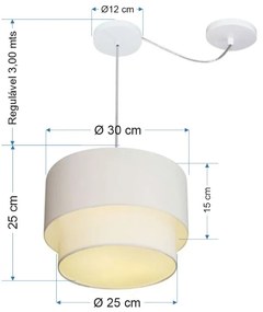 Lustre Pendente Duplo Cilíndrico Com Desvio de Centro Vivare Md-4358 Cúpula em Tecido 30x25cm - Bivolt