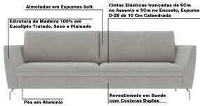 Sofá Decorativo Sala de Estar 210cm Olívia Suede Cinza G52 - Gran Belo