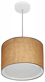 Lustre Pendente Cilíndrico Duplo Md-4285 Cúpula em Tecido 35x30cm Palha - Bivolt