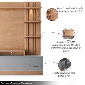 Home Estante Para TV 65 Pillar Detalhe Ripado e Nichos com Led Freijó/Cinza Fosco G73 - Gran Belo