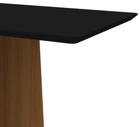 Mesa de Jantar Retangular Tampo com Vidro Angra 160 cm Preto Base Imbuia - D'Rossi