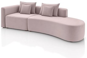 Sofá Curvo Decorativo Kimiko 307Cm 3 Lugares Sala de Estar com Chaise Veludo Rosê G52 - Gran Belo