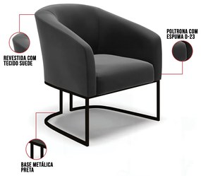 Cadeira Sala de Jantar Base Industrial Preto kit 2 Stella Suede D03 - D'Rossi - Preto