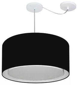 Lustre Pendente Cilíndrico Com Desvio Md-4308 Cúpula em Tecido 50x30cm Preto - Bivolt