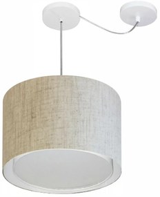 Lustre Pendente Cilíndrico Com Desvio Md-4312 Cúpula em Tecido 40x30cm Rustico Bege - Bivolt