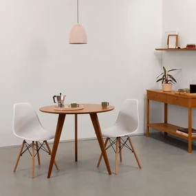 Conjunto Mesa Jantar Square Laminada Redonda Natural - 88cm + 2 Cadeiras Eiffel em PP - Branco