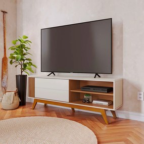 Rack para Sala Bancada de TV 60'' 1 Porta Ripado Tarsila C04 - D'Rossi - Off Matte e Freijó