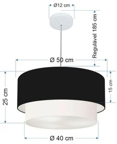 Pendente Cilíndrico Preto e Branco MJ-4351 Para Mesa de Jantar e Estar