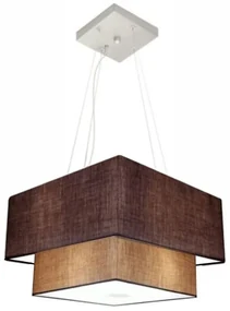 Lustre Pendente Quadrado Café e Palha MJ-4157 Para Mesa de Jantar e Estar