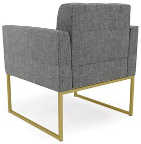 Poltrona Elisa Linho Grafite A26 Base Metálica Industrial Dourado - D'Rossi