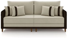 Sofá Living Montecarlo 3 Lugares Bipartido 252cm Pés em Madeira Veludo/PU Bege/Marrom G33 - Gran Belo