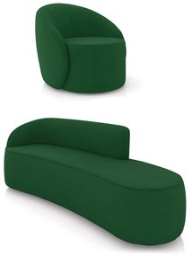 Sofá 4 Lugares Orgânico 220cm Morgan e Poltrona Lua Suede D03 - D'Rossi - Verde