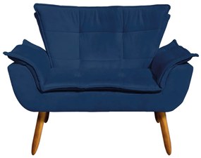 Sofá 2 Lugares Namoradeira Pé Palito Castanho Opala Suede D03 - D'Rossi - Azul Marinho