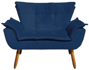 Sofá 2 Lugares Namoradeira Pé Palito Castanho Opala Suede D03 - D'Rossi - Azul Marinho