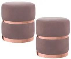 Kit 2 Puffs Decorativos com Cinto e Aro Rosê Round C-305 Veludo Rosê -