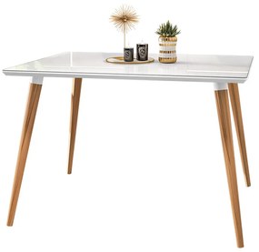 Mesa de Jantar com Vidro Louise 120x90 cm Pés Retrô Castanho - D'Rossi - Branco