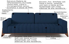 Jogo de Sofá 1 e 3 Lugares Sala de Estar Base Madeira Verônica Veludo Azul Marinho G45 - Gran Belo