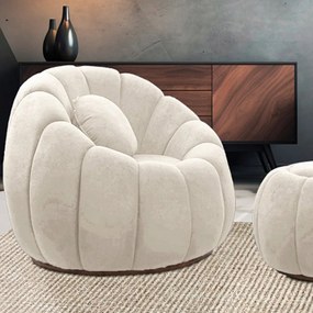 Poltrona Decorativa Orgânica Giratória Cloud Bouclê Bege E03 - D'Rossi