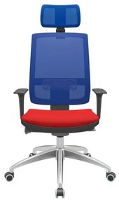 Cadeira Office Brizza Tela Azul Com Encosto Assento Aero Vermelho Autocompensador 126cm - 63131 Sun House