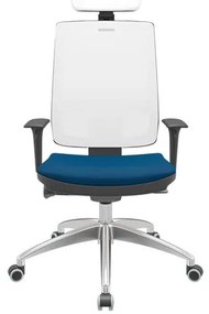 Cadeira Office Brizza Tela Branca Com Encosto Assento Poliéster Azul Autocompensador 126cm - 63275 Sun House
