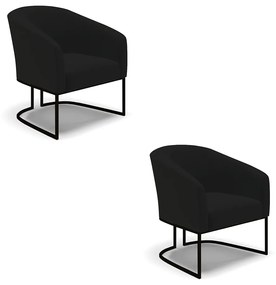 Poltrona Decorativa Industrial Preto Kit 2 Stella Linho Preto D03 - D'Rossi