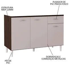Balcão Gabinete de Pia para Cozinha 120cm 3 Portas Classic P11 Chocola
